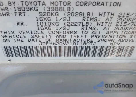 2001 Toyota Rav4 из США, поврежденный, VIN JTEHH20V210118972